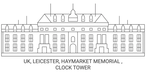 Engeland Leicester Haymarket Memorial Klokkentoren Reis Oriëntatiepunt Lijn Vector Illustratie — Stockvector
