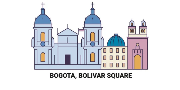 Columbia Bogota Bolivar Square Travel Landmark Line Vector Illustration — Stock Vector