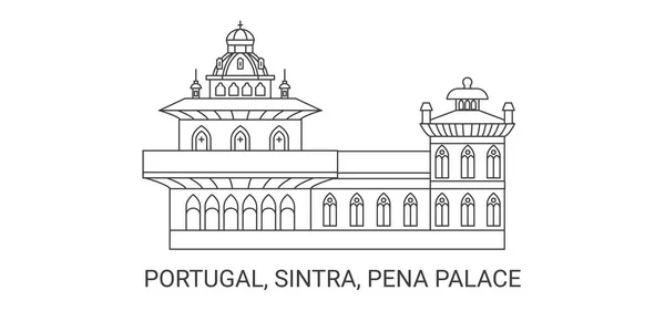 Portugal Sintra Istana Pena Ilustrasi Vektor Garis Markah Tanah Perjalanan - Stok Vektor