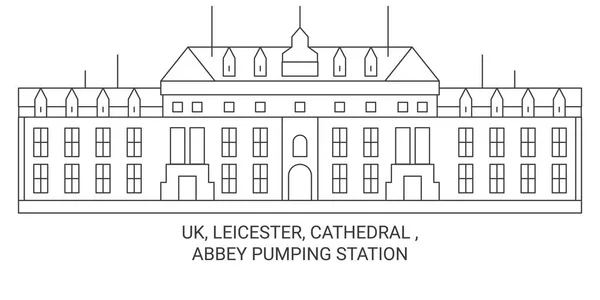 Storbritannien Leicester Cathedral Abbey Pumping Station Resa Landmärke Linje Vektor — Stock vektor