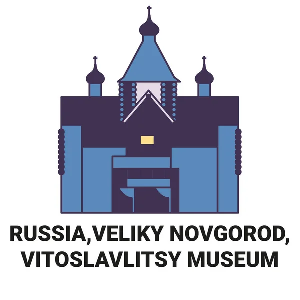 Russia Veliky Novgorod Vitoslavlitsy Museum Travel Landmark Line Vector Illustration — 스톡 벡터