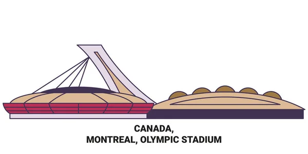 Canadá Montreal Estadio Olímpico Viaje Hito Línea Vector Ilustración — Archivo Imágenes Vectoriales