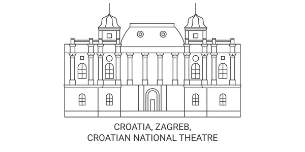 stock vector Croatia, Zagreb, Croatian National Theatre travel landmark line vector illustration