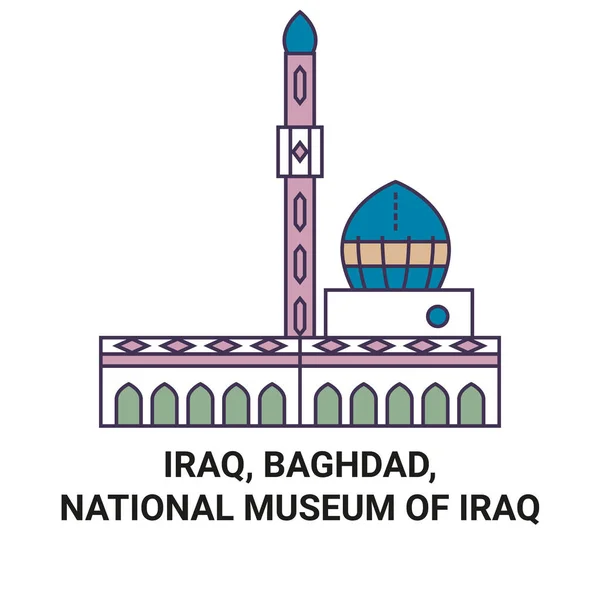Irak Bagdad Nationalmuseum Des Irak Reise Meilenstein Linienvektorillustration — Stockvektor