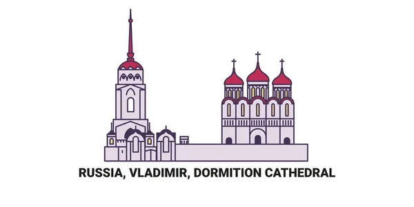 Russia Vladimir Dormition Cathedral Travel Landmark Line Vector Illustration — Stock Vector