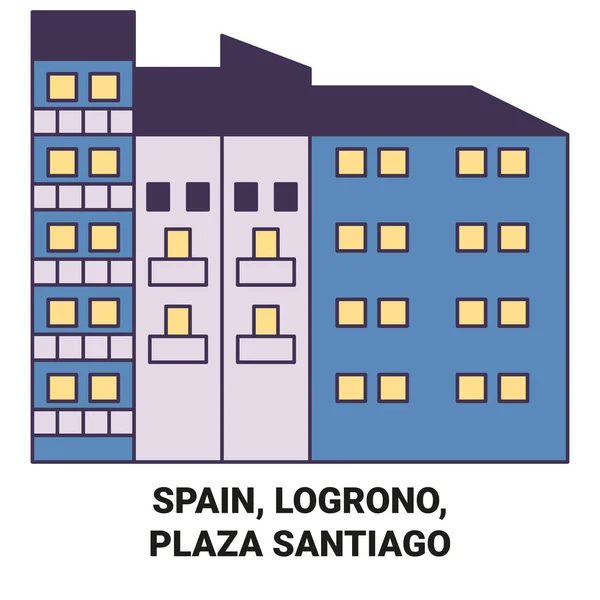 Espagne Logrono Plaza Santiago Voyage Illustration Vectorielle Ligne Historique — Image vectorielle