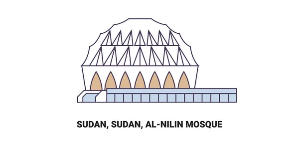 Sudan Sudan Alnilin Camii Seyahat Çizgisi Vektör Ilüstrasyonu — Stok Vektör
