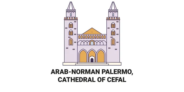 Italien Arabnorman Palermo Kathedrale Von Cefal Reise Meilenstein Linienvektorillustration — Stockvektor