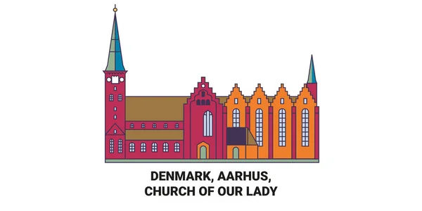 Denmark Arhus Church Our Lady Travel Landmark Line Vector Illustration — 스톡 벡터