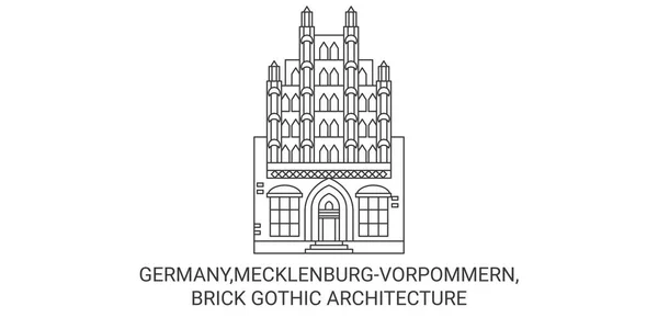Deutschland Mecklenburgvorpommern Backsteingotische Architektur Reise Meilenstein Linienvektorillustration — Stockvektor