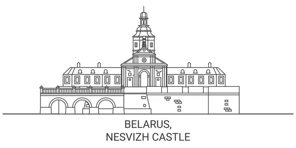 Biélorussie Nesvizh Château Voyage Ligne Vectorielle Illustration — Image vectorielle