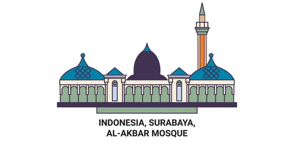 Indonesien Surabaya Alakbar Moschee Reise Meilenstein Linienvektorillustration — Stockvektor