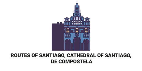 圣地亚哥路线 圣地亚哥大教堂 Compostela旅行地标线矢量图解 — 图库矢量图片