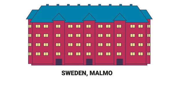 Σουηδία Μάλμε Ταξιδιωτική Απεικόνιση Διάνυσμα Γραμμής Ορόσημο — Διανυσματικό Αρχείο