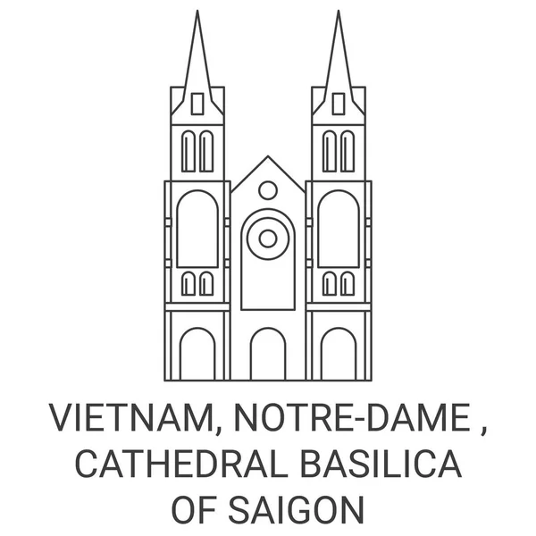 Вьетнам Notredame Собор Базилики Сайгона Путешествия Ориентир Векторной Линии Иллюстрации — стоковый вектор