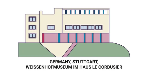 Jerman Stuttgart Weissenhofmuseum Haus Corbusier Perjalanan Garis Vektor Garis Vektor Stok Ilustrasi 