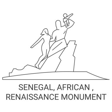 Senegal, Afrika, Rönesans Anıtı seyahat çizgisi çizgisi çizimi