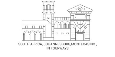 Güney Afrika, Johannesburg, Montecasino, Dörtyollarda seyahat çizgisi vektör ilüstrasyonu