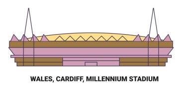 Galler, Cardiff, Millennium Stadyumu, seyahat çizgisi vektör ilüstrasyonu