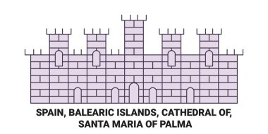 İspanya, Balear Adaları, Santa Maria of Palma Katedrali seyahat çizgisi çizgisi çizimi
