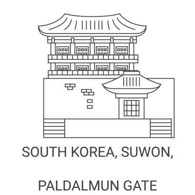 Kore Cumhuriyeti, Suwon, Paldalmun Kapısı seyahat çizgisi vektör ilüstrasyonu