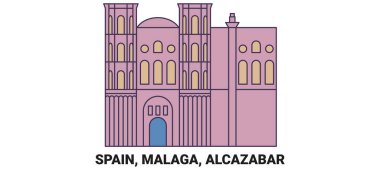 İspanya, Endülüs, Malaga, Alcazaba seyahat çizgisi çizgisi çizimi