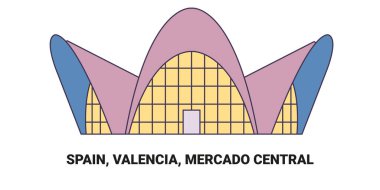 İspanya, Valencia, Mercado Merkez, seyahat çizgisi vektör ilüstrasyonu