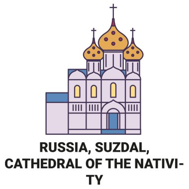Rusya, Suzdal ve Katedral İsa 'nın doğumunun dönüm noktası çizgisi çizimi