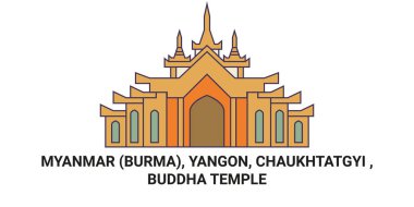 Myanmar Burma, Yangon, Chaukhtatgyi, Buda Tapınağı seyahat çizgisi çizgisi çizimi