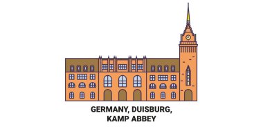 Almanya, Duisburg, Kamp Abbey seyahat çizgisi vektör ilüstrasyonu