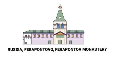Rusya ve Ferapontova Manastırı. Tarihi eser çizgisi çizimi.