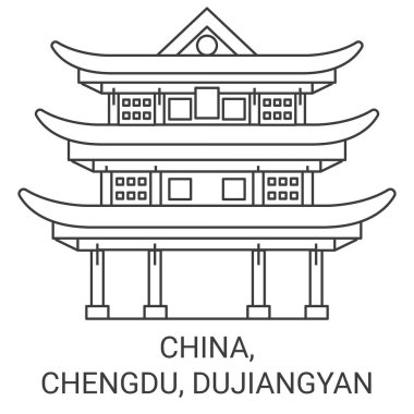 Çin, Chengdu, Dujiangyan seyahat çizgisi vektör çizimi