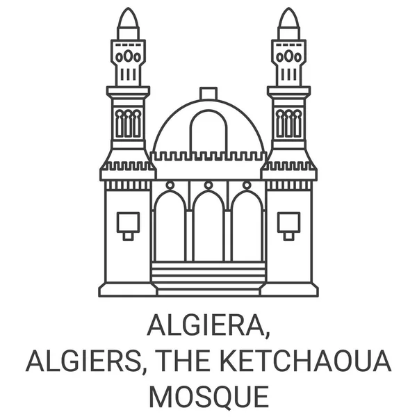 Algiera Algiers Ketchaoua Mosque Travel Landmark Line Vector Illustration — Stock Vector