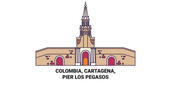 Colombia Cartagena Pier Los Pegasos Recorrido Hito Línea Vector Ilustración — Vector de stock