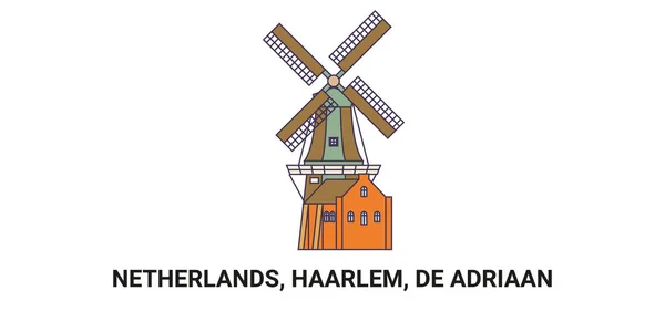 Niederlande Haarlem Adriaan Reise Meilenstein Linienvektorillustration — Stockvektor