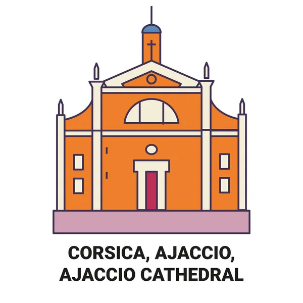 França Córsega Ajaccio Catedral Ajaccio Viagem Marco Linha Vetor Ilustração — Vetor de Stock