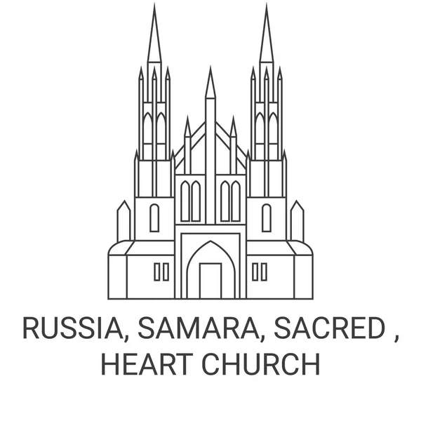 Russland Samara Heilig Herz Kirche Reise Meilenstein Linienvektorillustration — Stockvektor