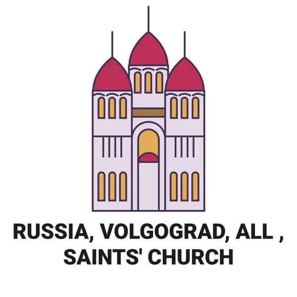 Russia Volgograd All Saints Church Travel Landmark Line Vector Illustration — Stock Vector