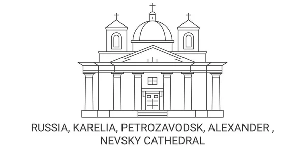 Ρωσία Καρέλια Πετροζαβόντσκ Αλέξανδρος Nevsky Cathedral Ταξίδια Ορόσημο Γραμμή Διανυσματική — Διανυσματικό Αρχείο