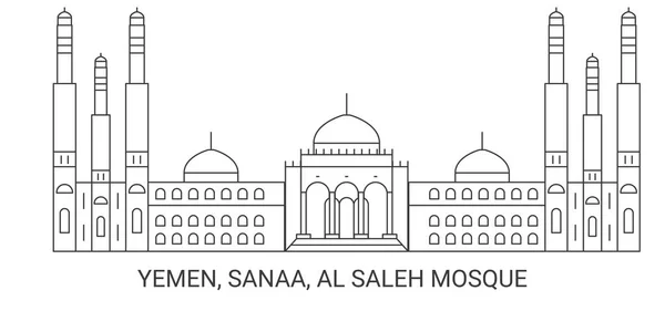 Yémen Sanaa Mosquée Saleh Illustration Vectorielle Ligne Repère Voyage — Image vectorielle