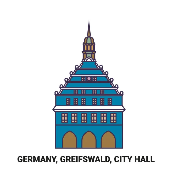Γερμανία Greifswald City Hall Ταξιδιωτικό Ορόσημο Γραμμή Διανυσματική Απεικόνιση — Διανυσματικό Αρχείο