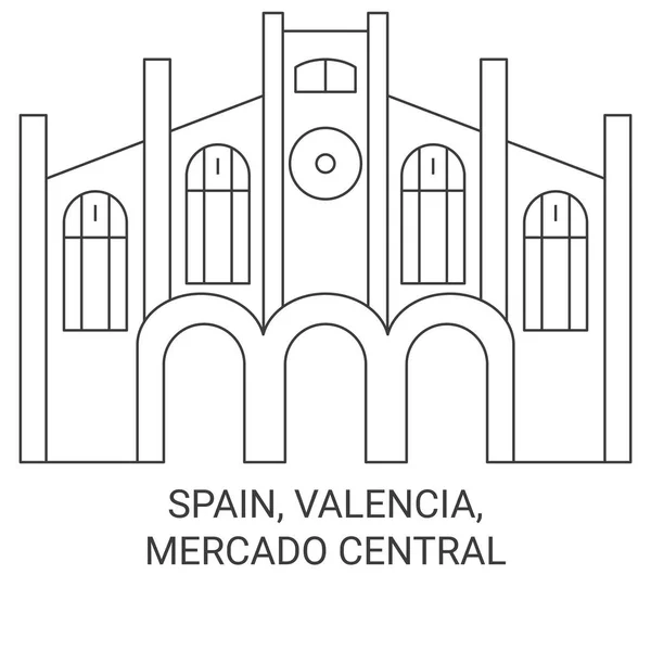 Spanien Valencia Mercado Central Resa Landmärke Linje Vektor Illustration — Stock vektor