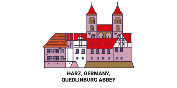 Duitsland Harz Quedlinburg Abdij Reizen Oriëntatiepunt Lijn Vector Illustratie — Stockvector