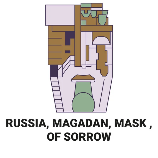 Ρωσία Μαγκαντάν Μάσκα Της Θλίψης Ταξίδια Ορόσημο Γραμμή Διανυσματική Απεικόνιση — Διανυσματικό Αρχείο
