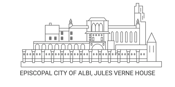 Frankreich Bischofsstadt Albi Jules Verne Haus Reise Meilenstein Linienvektorillustration — Stockvektor