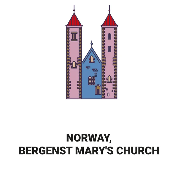 Norwegen Bergenst Marys Church Reise Wahrzeichen Linie Vektor Illustration — Stockvektor