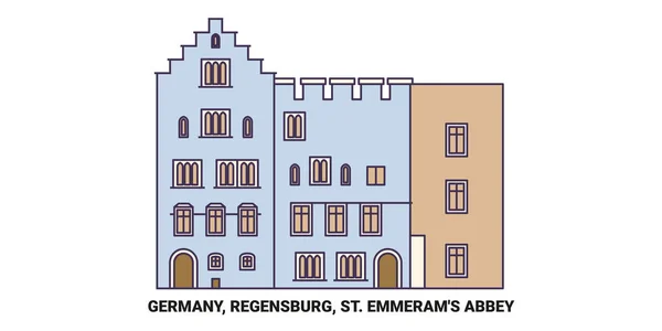 Allemagne Ratisbonne Abbaye Emmerams Illustration Vectorielle Ligne Voyage — Image vectorielle