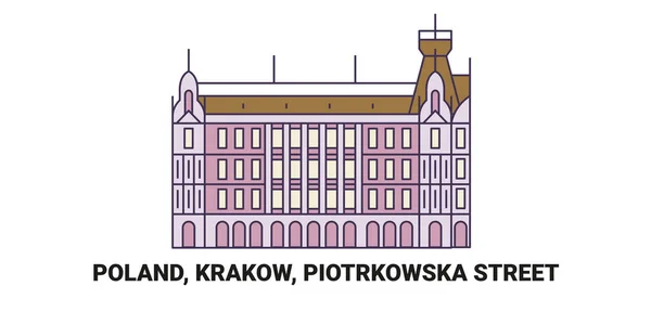 Polandia Krakow Jalan Piotrkowska Ilustrasi Vektor Garis Markah Tanah - Stok Vektor