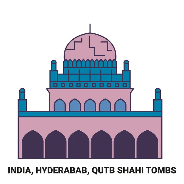 インド ハイデラバブ Qutb Shahi Tombs旅行ランドマークラインベクトルイラスト — ストックベクタ