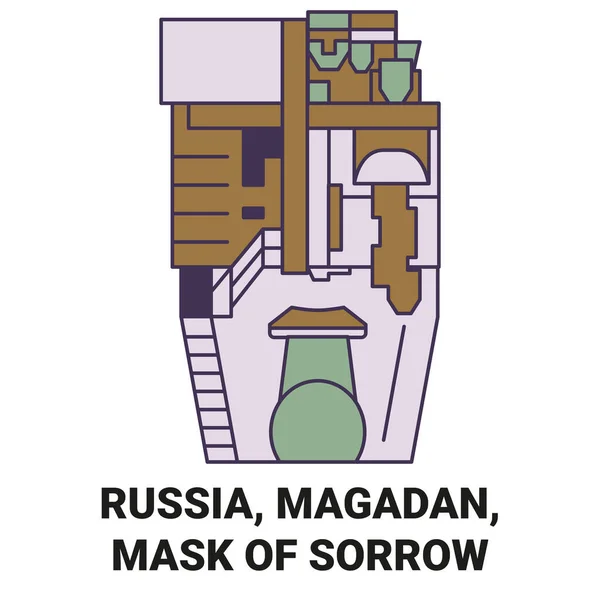 Russia Magadan Mask Sorrow Travels Landmark Line Veterics — стоковий вектор